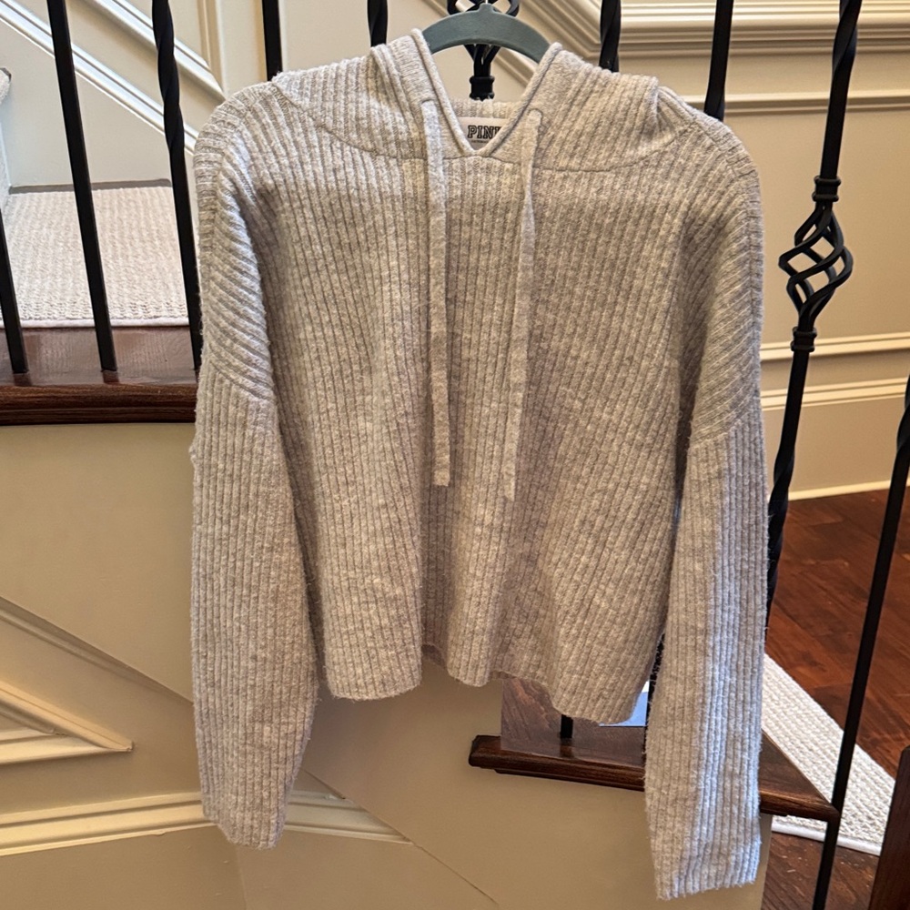 Pink Cozy Gray Hooded Sweater Size Medium